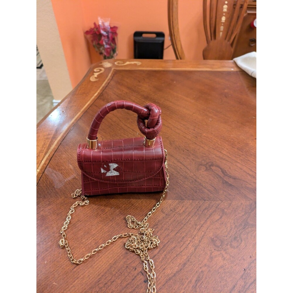 Urban Expressions Knot Mini Satchel with Faux Leather in Burgundy Croc Print